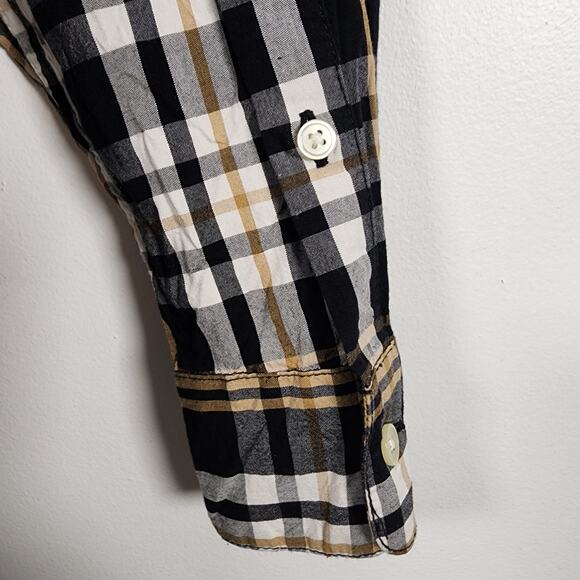 LOFT Women Shirt Black Tan Plaid Button Up Long Sleeve Casual Size Small Relaxed - Picture 6 of 10